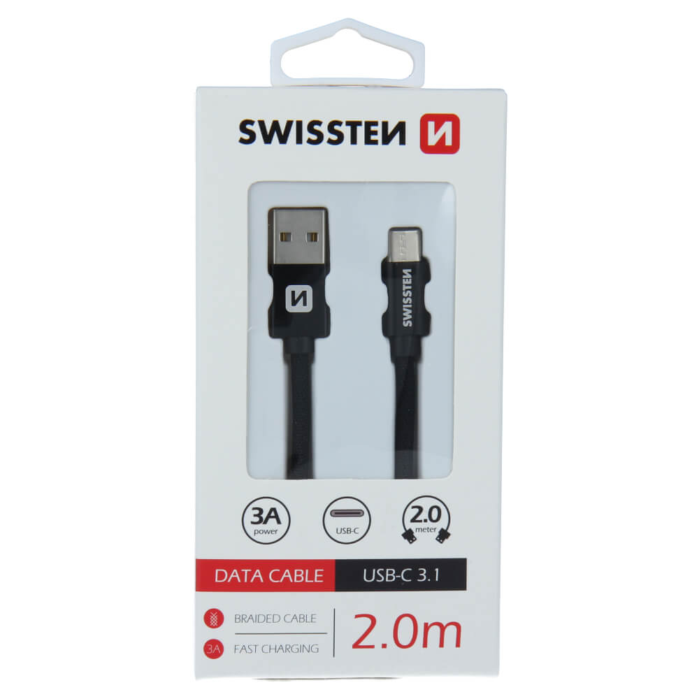 Textilný dátovy kábel Swissten USB / USB-C 2,0 M - čierny
